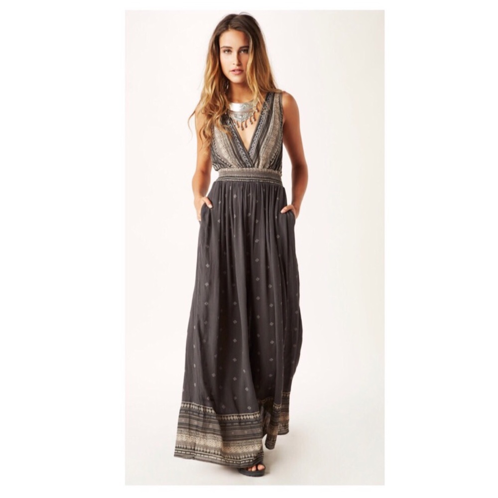 Free People Border Print Deep V Romper